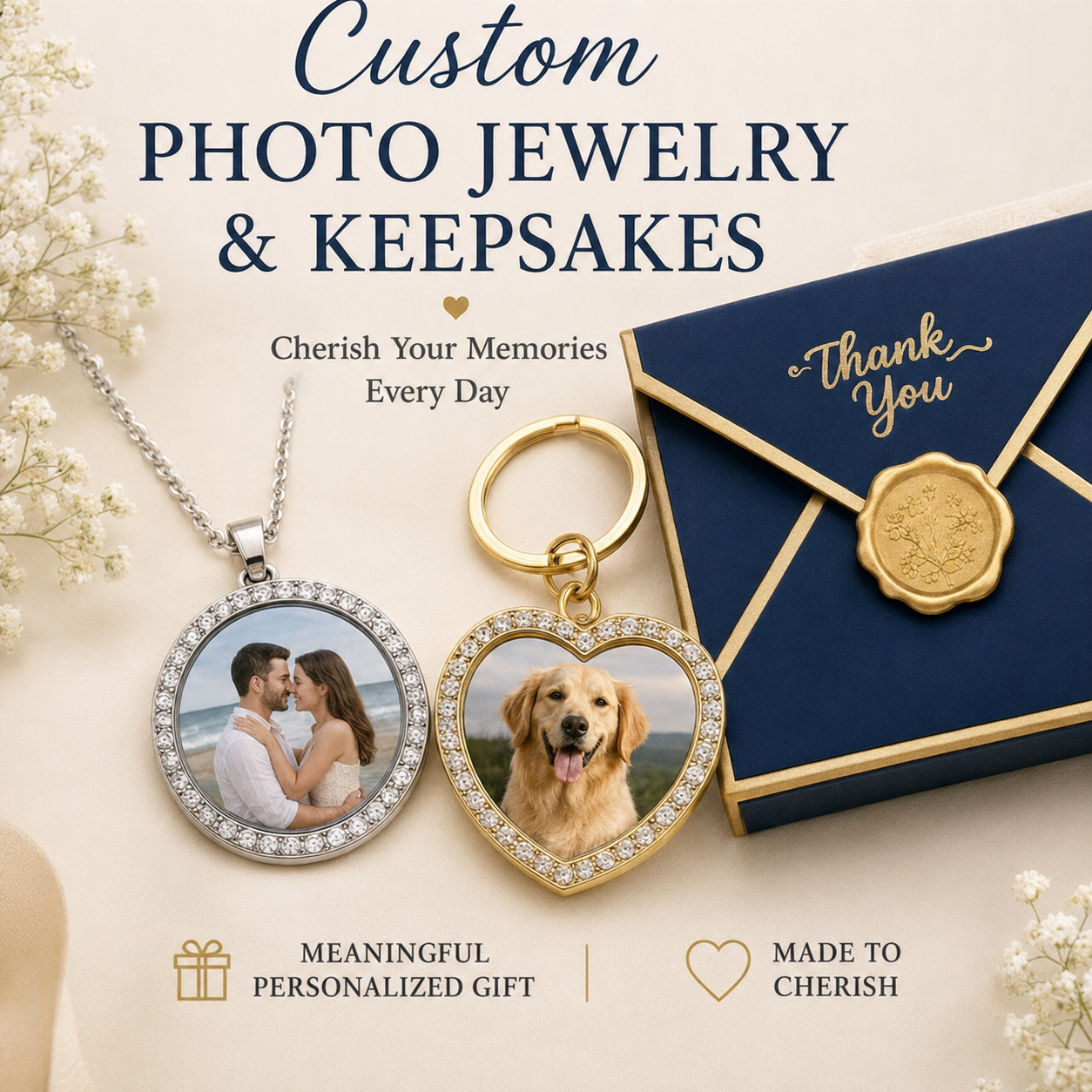 Custom photo jewelry and keepsakes